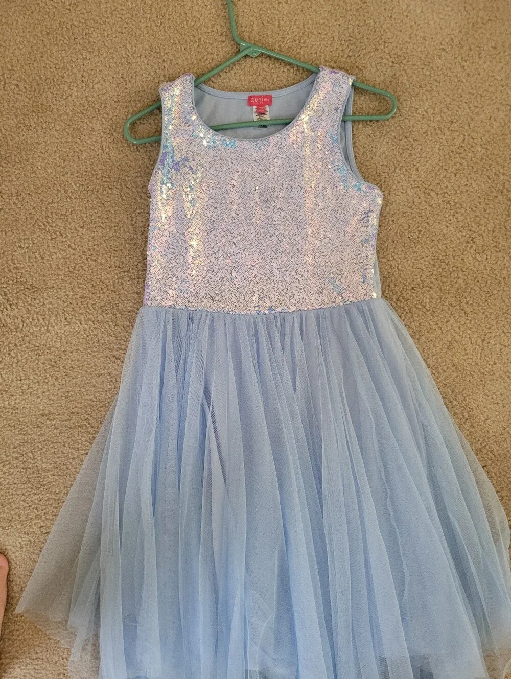 Zunie Girls Dress Size 14 16 XL Periwinkle Blue Sequin Tulle Special Occasion